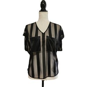 Vintage 90s Corinna Fashions‎ Sheer Black Stripe Shirt Size S Goth Grunge Punk